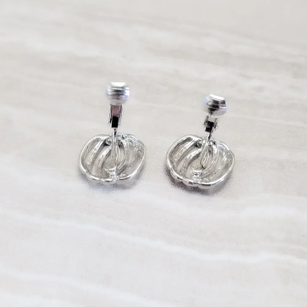 Vintage Clip On Earrings Stylish Silver Tone Swirl Like